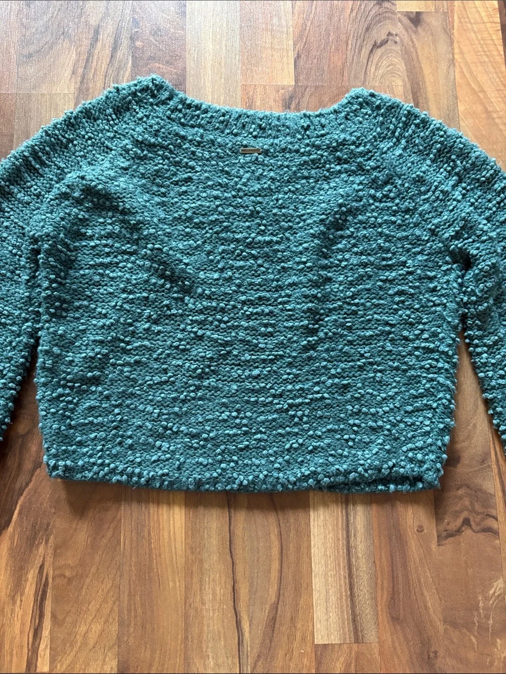Billabong Women’s Teal Bouclé Cropped Scoop-Neck Sweater Size S